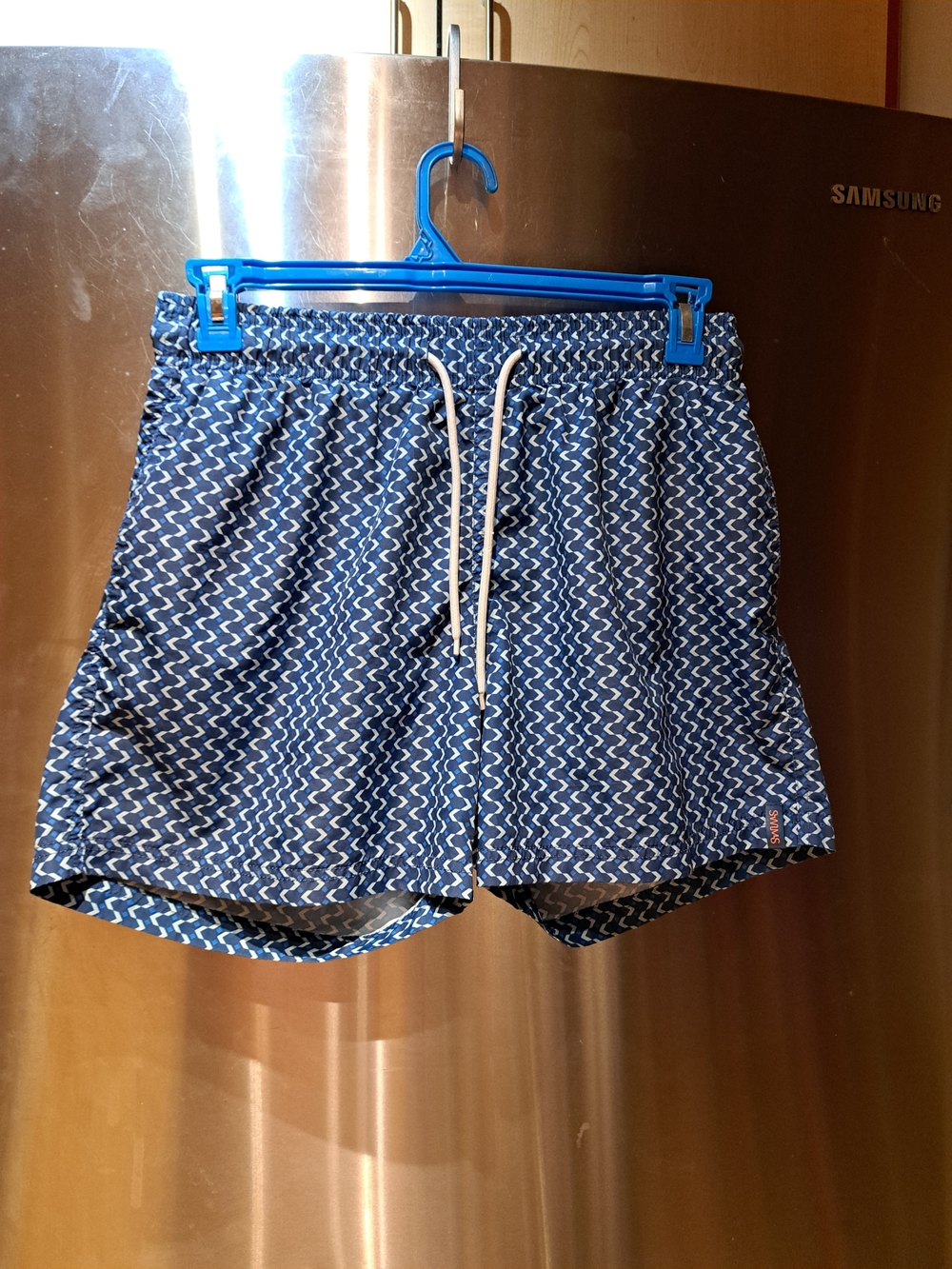 Swims Navy Geometric Swim Shorts with Cream Drawstring